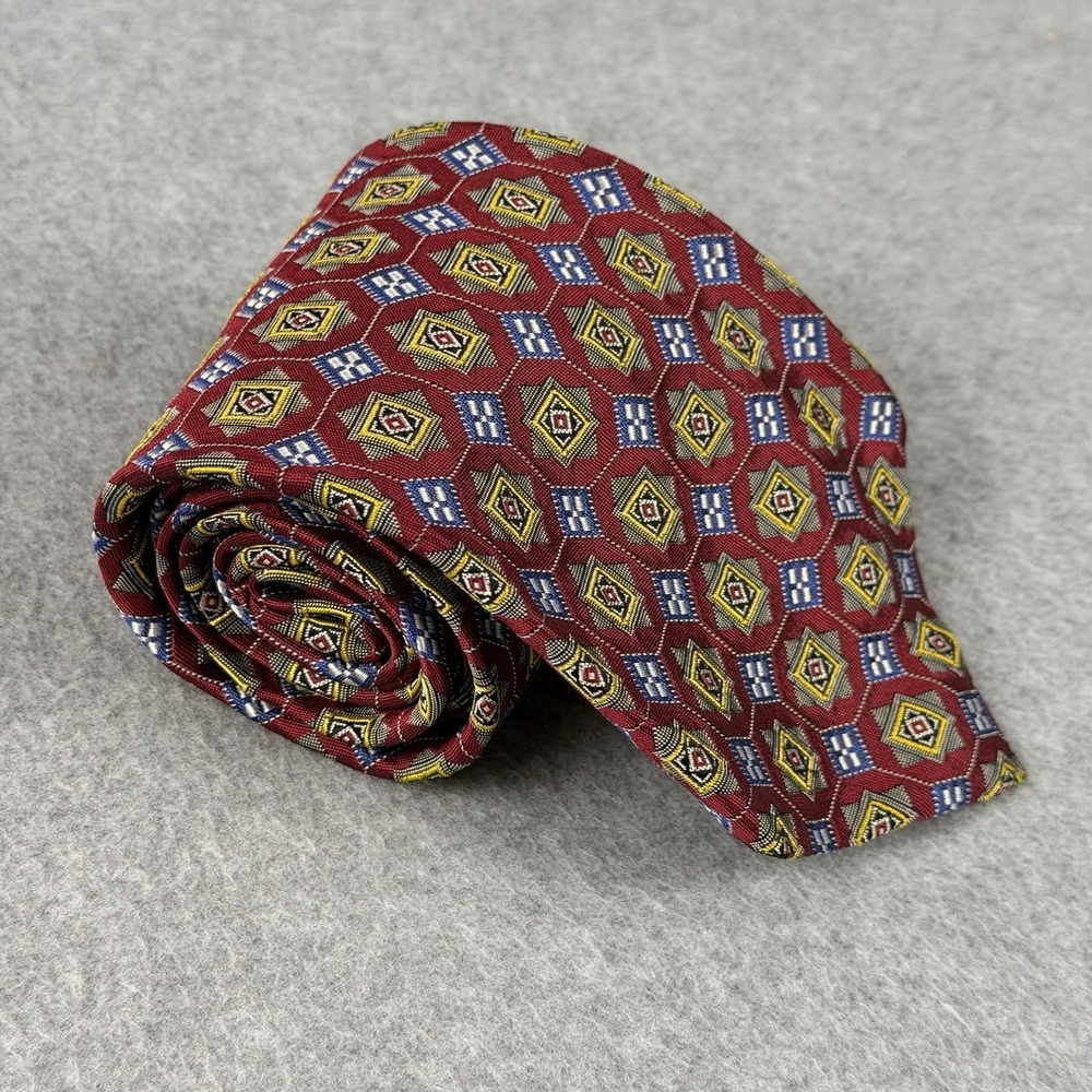 Vintage Garrick Anderson Silk Tie‎ USA Red Geometric Necktie 90s 59x4.25"